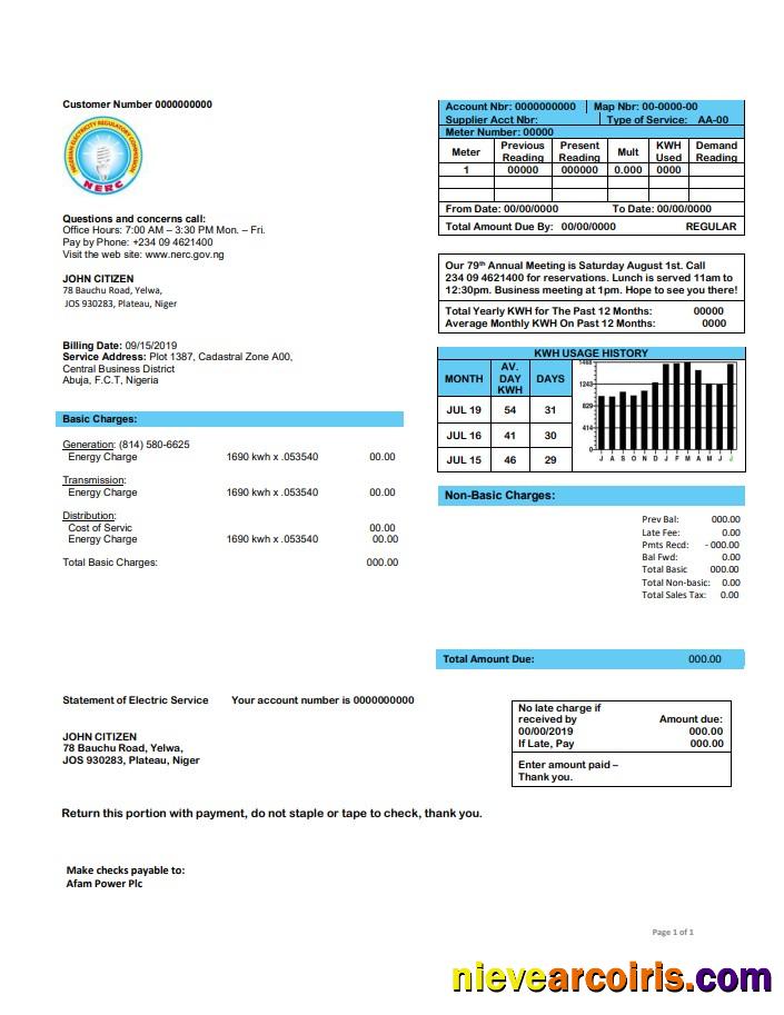 Nigeria Nigerian Electricity Regulatory Commission electricity utility bill